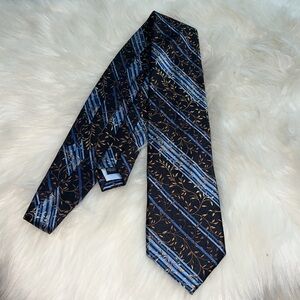 Altea Black and Blue Tie with Gold Leaf Design